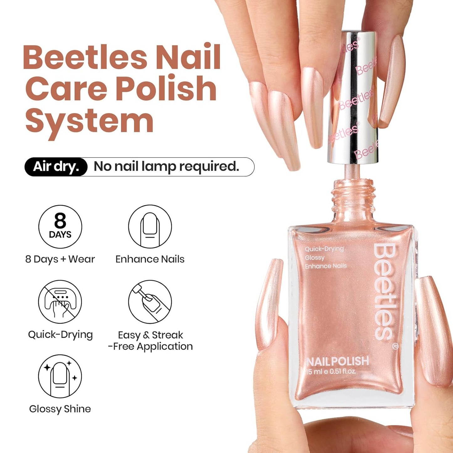 Beetles Pearl Nail Polish, 15ml Blush of Pearls Nail Polish, Champagne Pearl Color Fast Drying & Long Lasting Nail Lacquer Shimmer Art Effect for DIY Nail Salon-Quality Results