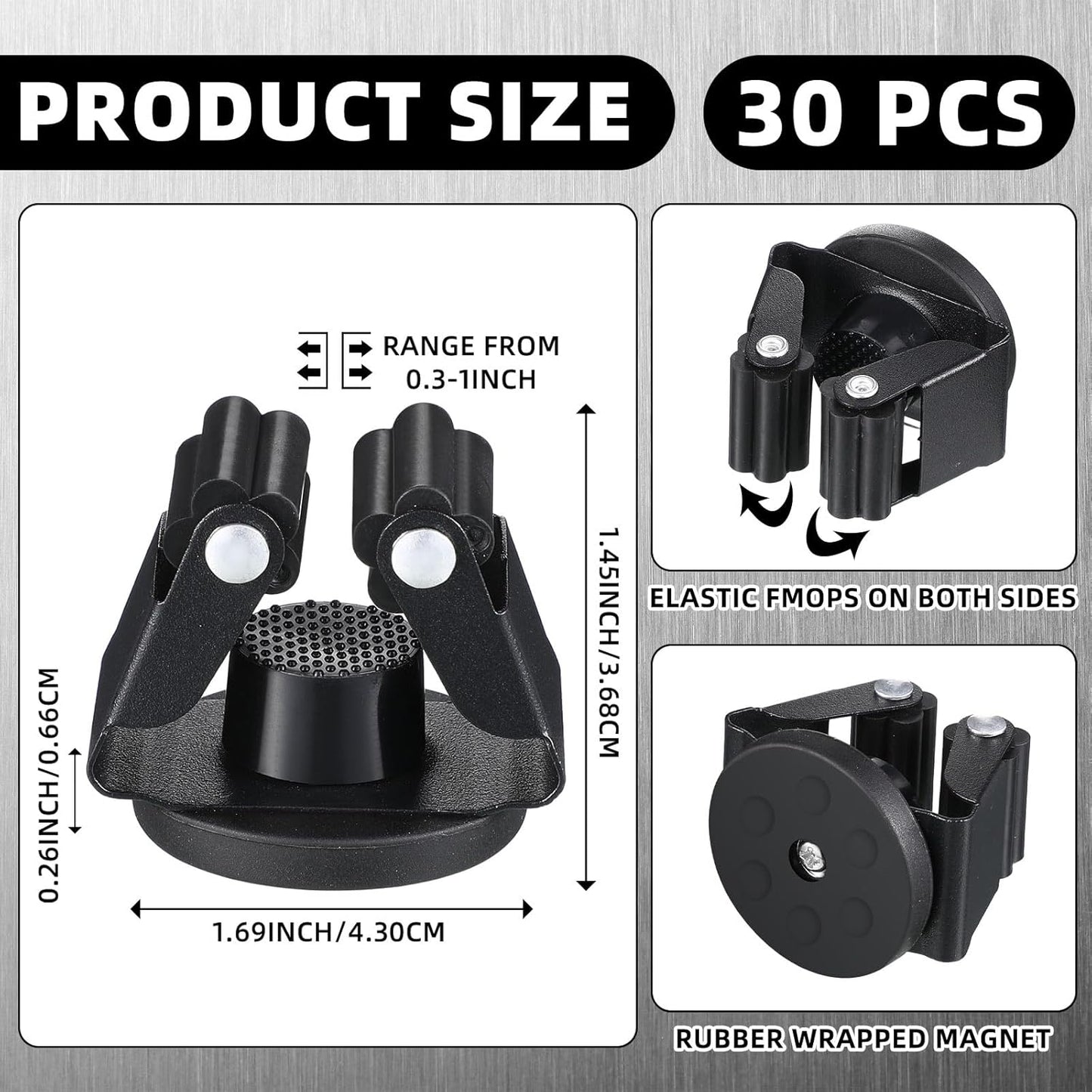 30 Pcs Magnetic Mop Broom Holder Movable Magnetic Broom Holder Rack, Anti Slip Wall Mounted Utility for Cleaning Tools, Garage, Kitchen, Laundry, Garden (Black)