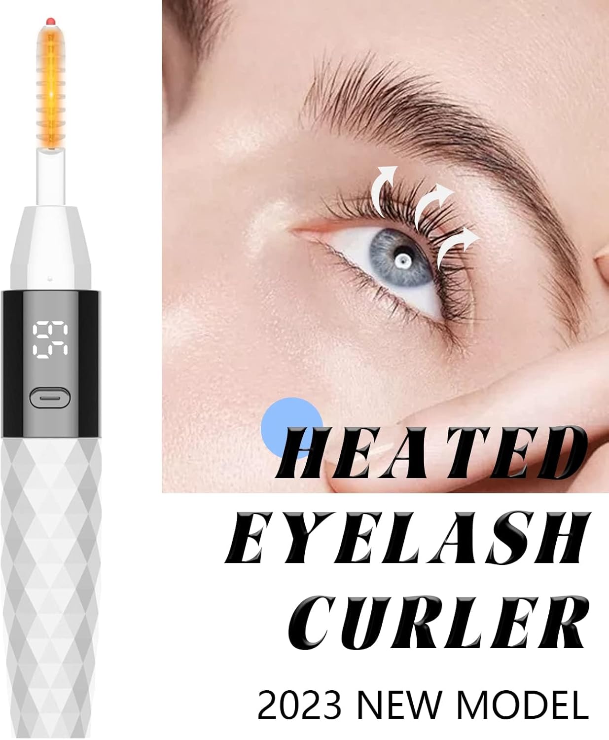 Heated Eyelash Curlers - Heated Lash Curler Best Seller Electric Eyelash Curler Rechargeable for 24H Long Lasting Natural Eyelashes, 4 Heating Modes, 8S Fast Heating, White