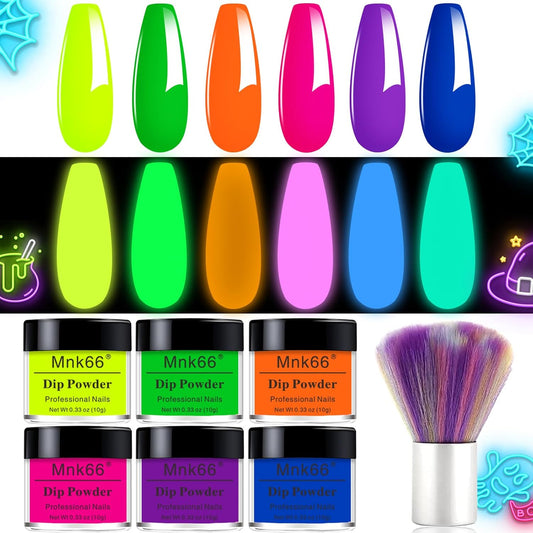 Glow in the Dark Nail Powder, 6 Colors Glow Dark Powder Dip Powder, Luminous Pigment Powder Fluorescent Neon Dipping Powder for Nail Art Decoration, Resin Craft(YYSDDPS-No.14-6PCS)