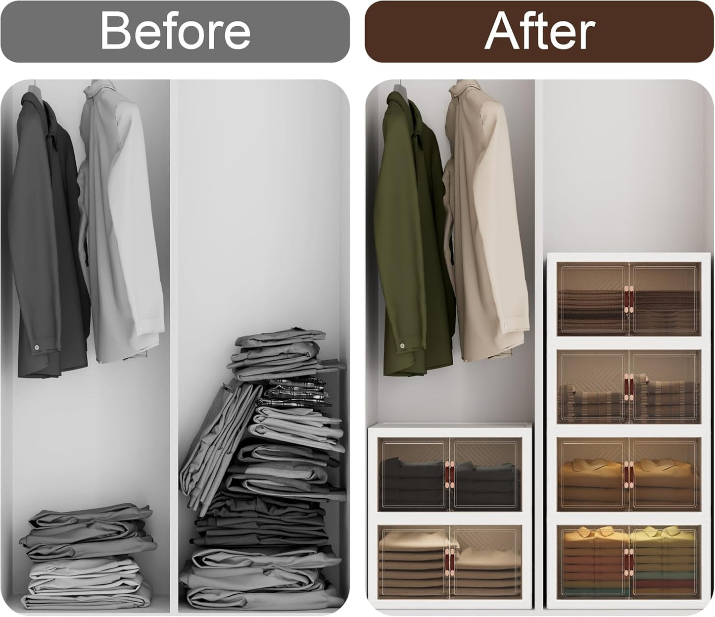 JOYMOOP Folding Storage Bins, 420 Quart Collapsible Storage Boxes with Wheels and Door, Stackble Plastic Storage Container for Clothing, Books and Sundries (XXL, 21 Gal Per, 5 Tiers)