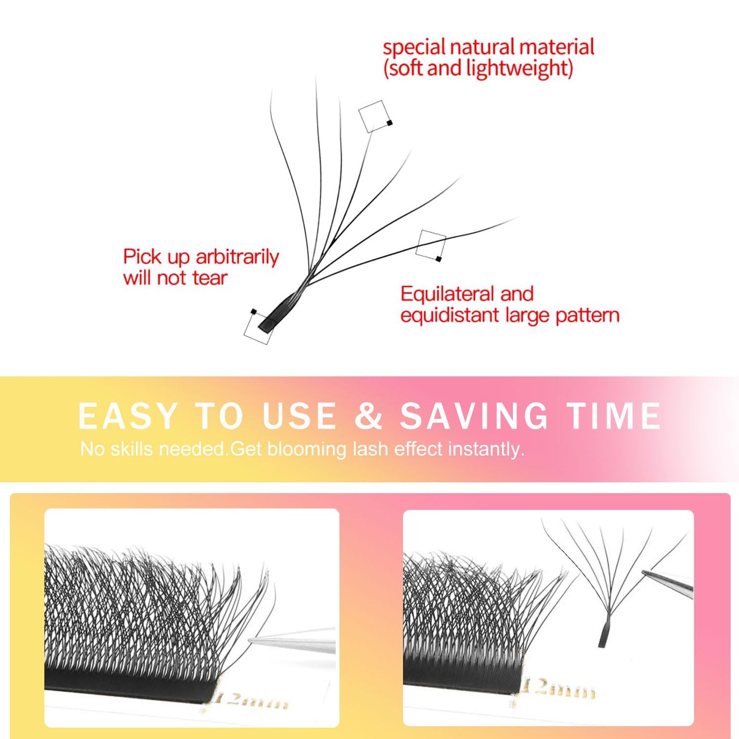 W Lash Extensions 7D Eyelash Extensions W Shape 0.07mm Thickness C Curl Mix 8-15mm Premade Fans Individual Lashes Volume Matte Black 12 Rows Crisscross False Eyelashes(W-7D-0.07-C,8-15mm)