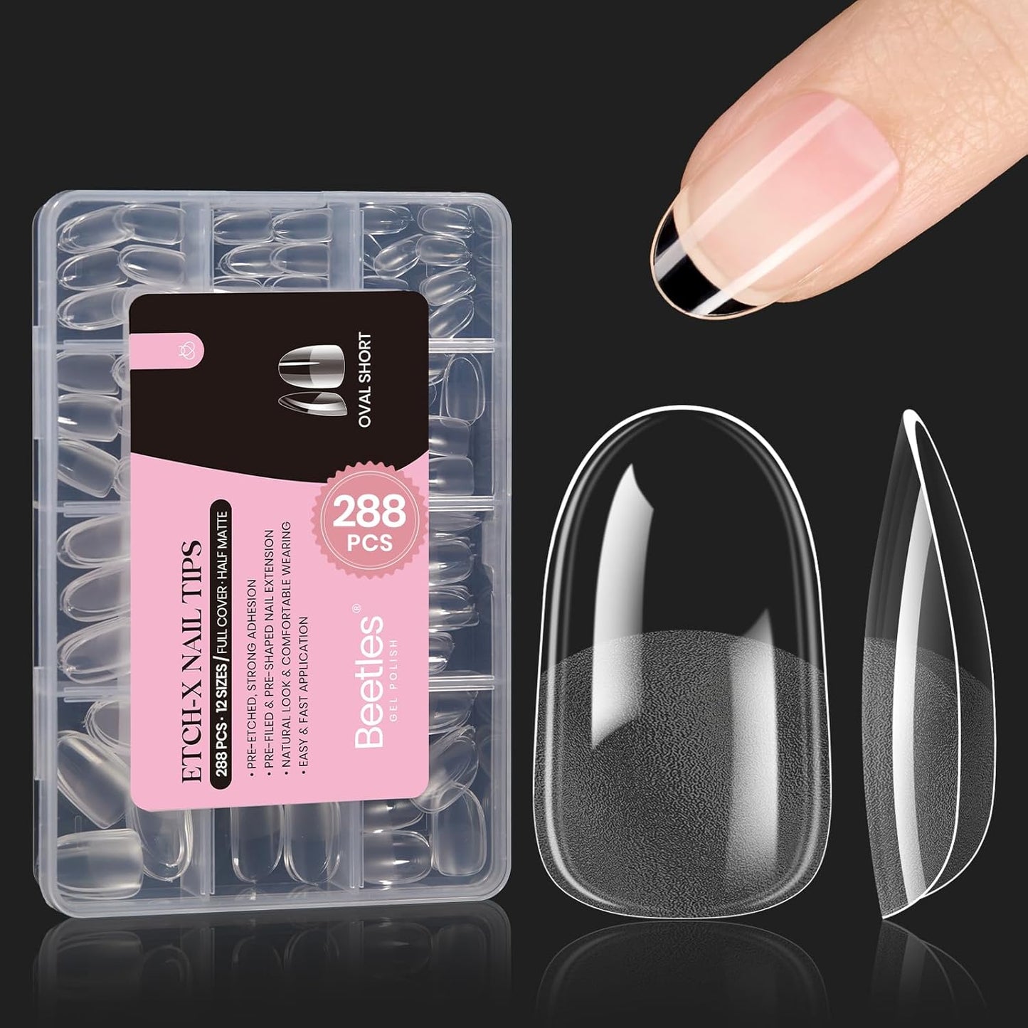 Beetles Gel Nail Tips Short Oval Fake Nails 288Pcs Pre-Shaped Half Matte Press on Nail Tips Full Cover False Nails Gifts for Girls Women Gelly Tips Home DIY Nail Extension