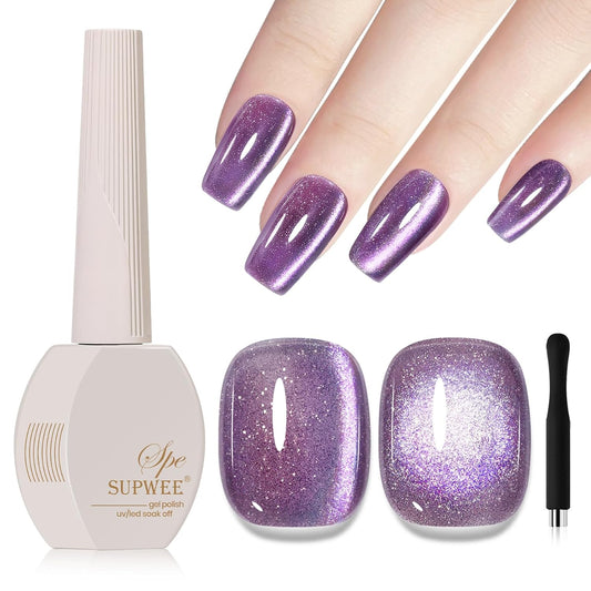 Purple Cat Eye Gel Polish, 15ML Glitter Crystal Cateye Gel Nail Polish Magnetic Reflective Effect with Magnet Soak Off Salon DIY at Home | alldaygood beauty