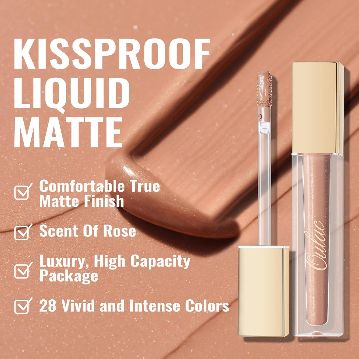 Oulac Matte Liquid Nude Lipstick for Women, Beige Brown High Impact Lip Color, Long Lasting Lipsticks, Waterproof, Creamy Formula Lip Stick with Vitamin E, Vegan & Cruelty-Free, 4.5ml (MS01)