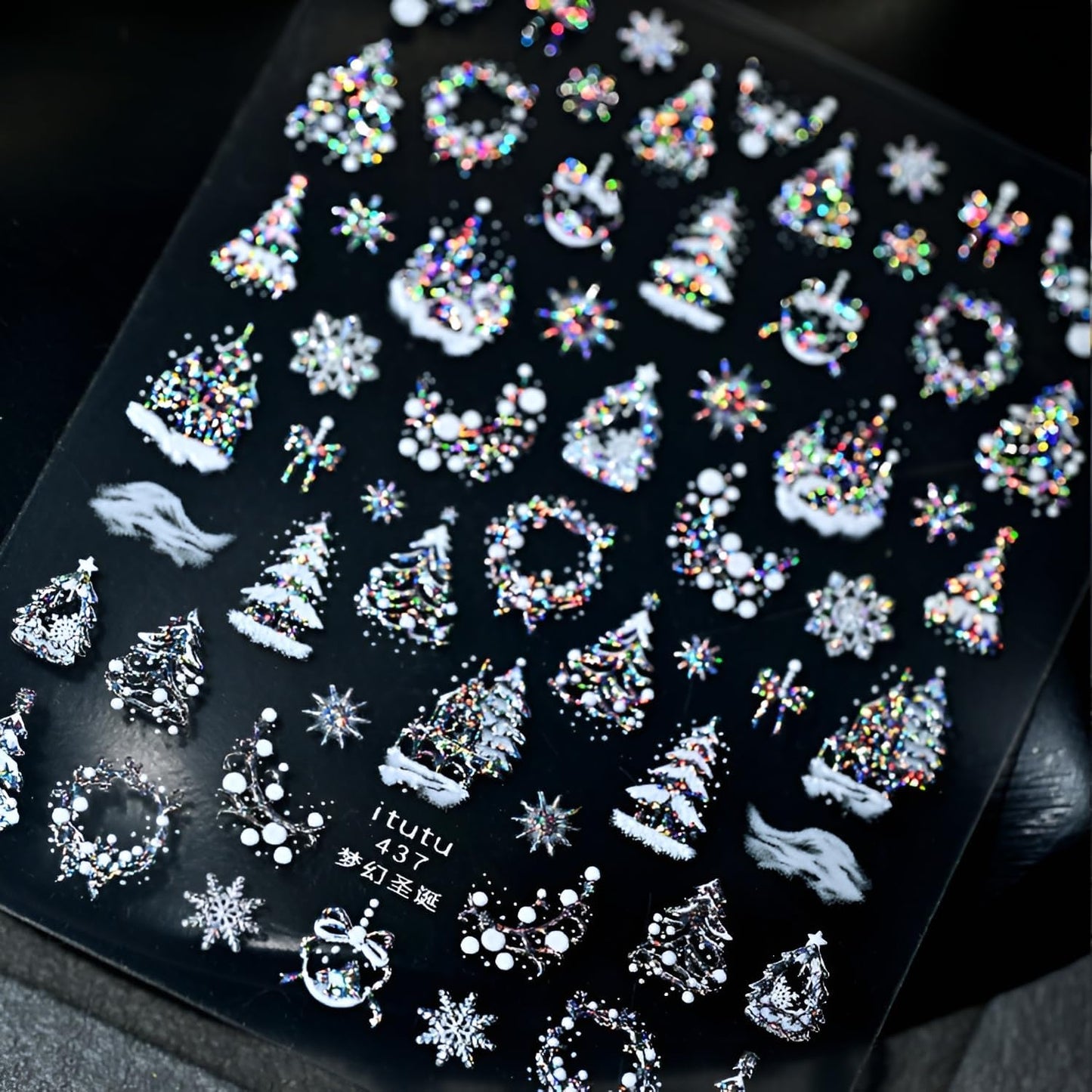 Christmas Nail Stickers for Nail Art 5D Embossed Colorful Xmas Tree Nail Art Stickers Colorful Christmas Nail Decals Silver White Snowflake Nail Art Supplies Design for Women Girls