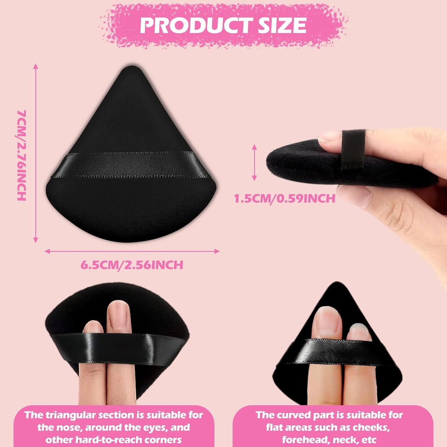 6 Pieces Powder Puff Face Triangle Powder Puff Soft Velour Makeup Puff Velour Puffs for Face Wet and Dry Cosmetic Foundation,Body Powder Blender Loose Mineral Powder Makeup Tool (Black, 6 Pcs)