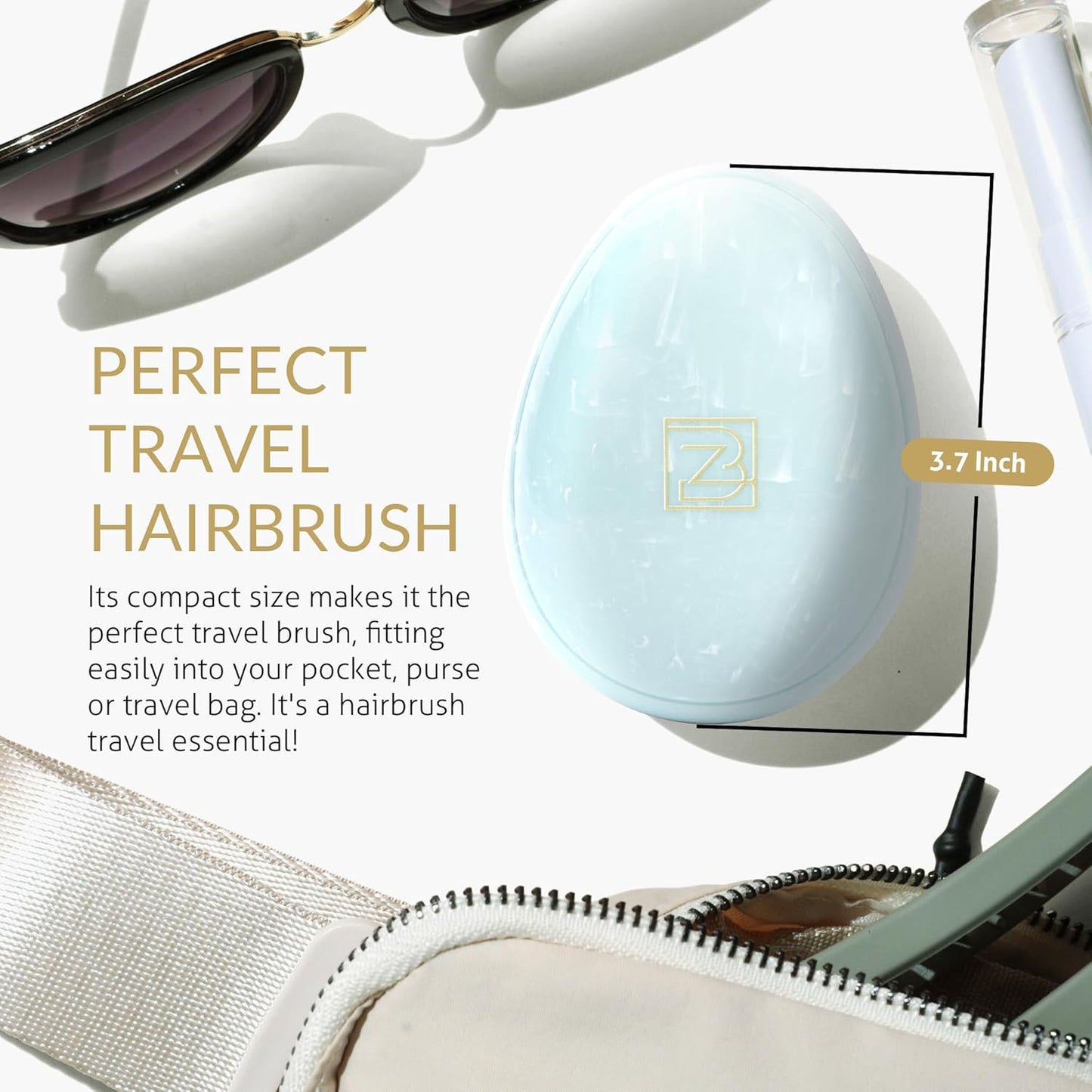 Travel Hairbrush - Mini Hair Detangler for Women Teens Kids - Sensory Scalp Massager - Small Portable Comb - Thick, Curly, Straight, Wet, Dry - Compact Detangler - Purse Essentials