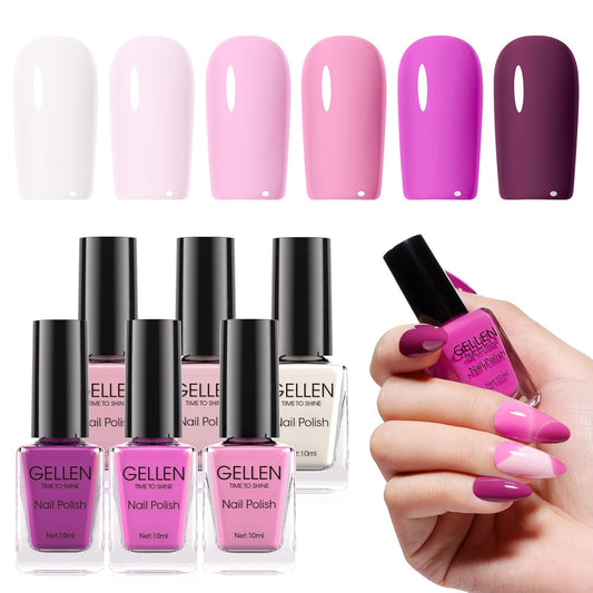 GELLEN Light Purple Nail Polish, Mauve Nail Polish 6 Colors Lavender Purple Set for Girls Women Home Salon Fall Winter, No UV Light Needed, Not UV Gel, Hema Free, Non-toxic | alldaygood beauty