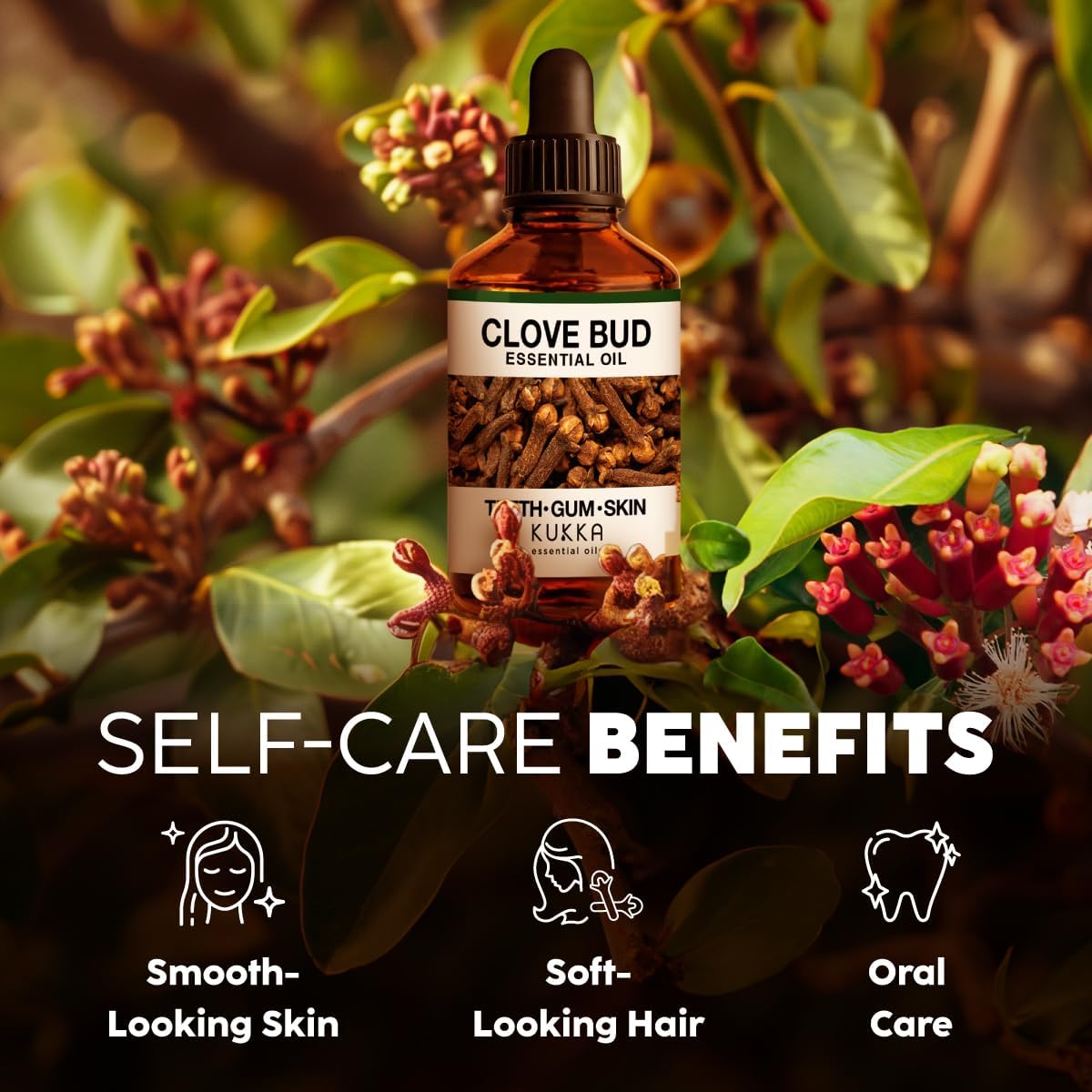 Kukka Clove Oil for Teeth and Gums - 4 Fl Oz - Clove Essential Oil - Sourced from Flower Buds - Ideal for Oral Care, Hair, Diffuser, DIY Soap Making Scents