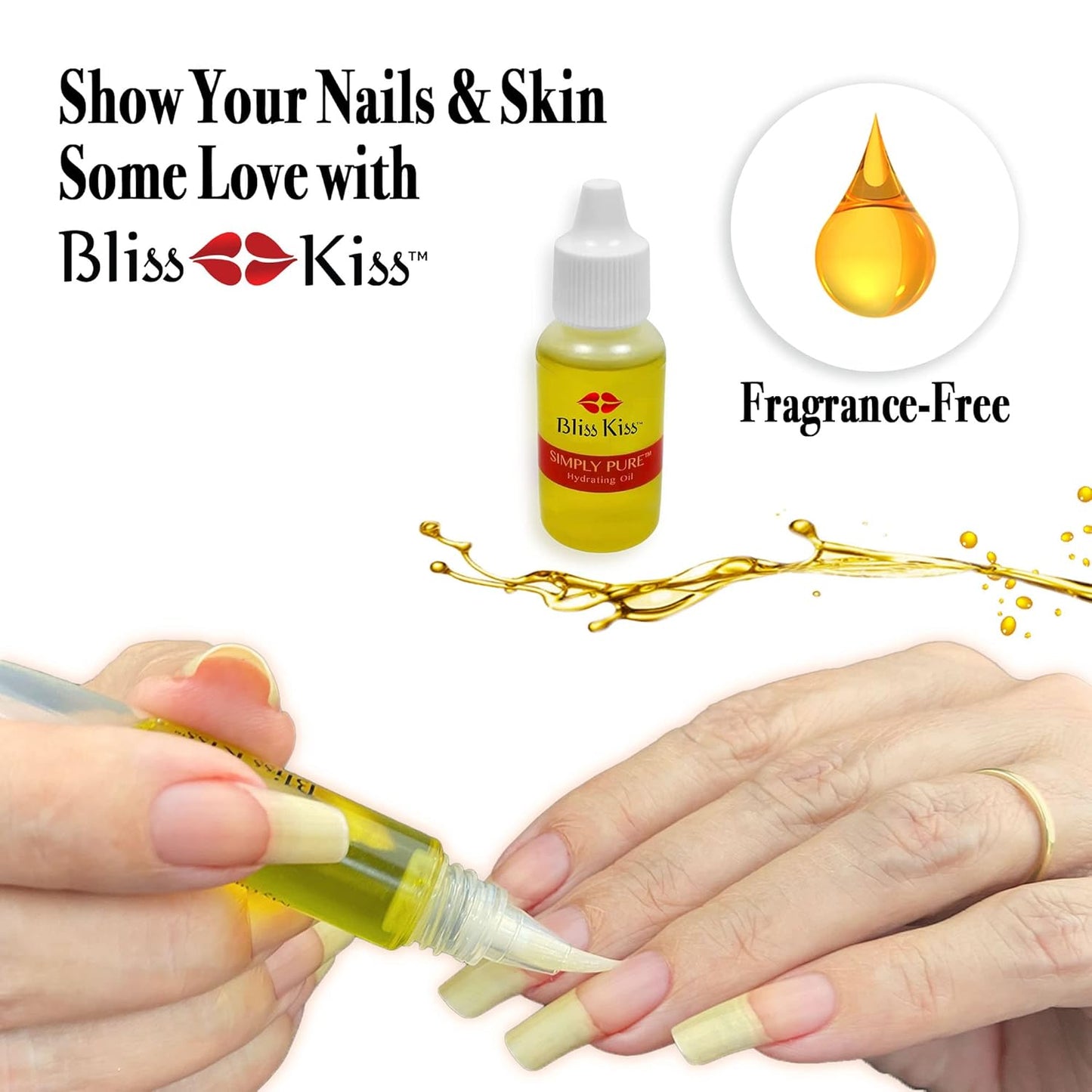 Bliss Kiss Refillable Cuticle Nail Oil Pen with Brush and Simply Pure Cuticle Oil for Nails 15 ml Bottle Bundle - Fragrance Free