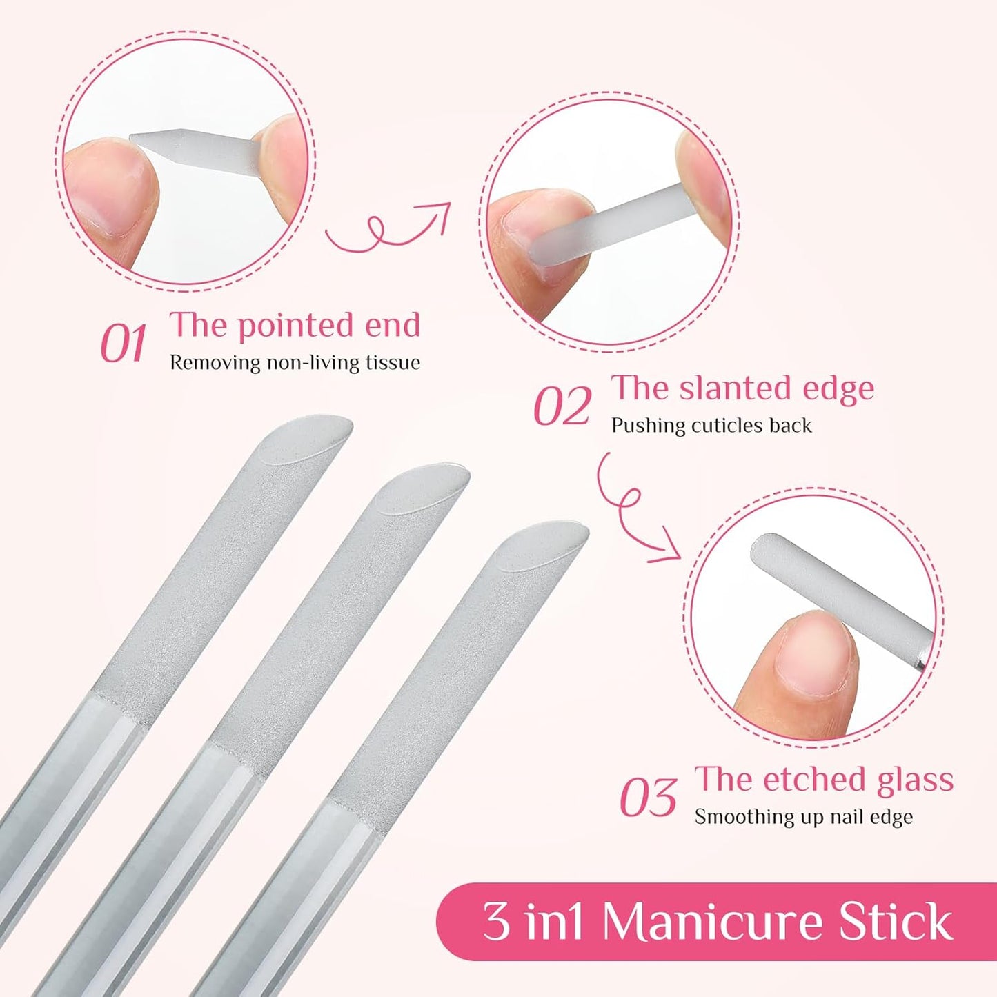 Maitys 6 Pieces Glass Cuticle Pusher Glass Cuticle Stick Set Double Sided Crystal Nail Files Precision Manicure Pedicure Pusher Tools(Dark Gray)