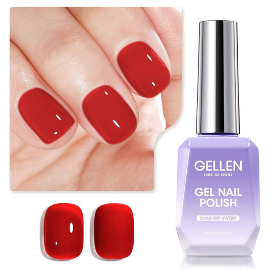 Gellen Red Gel Nail Polish Jelly Gel Polish 18ML 1Pc Sheer Red Nail Gel Polish Nail Lamp Soak off Classic Translucent Nail Polish Salon DIY Nail Art Manicure at Home Holiday Gift for Women, 0.61 Fl Oz | alldaygood beauty