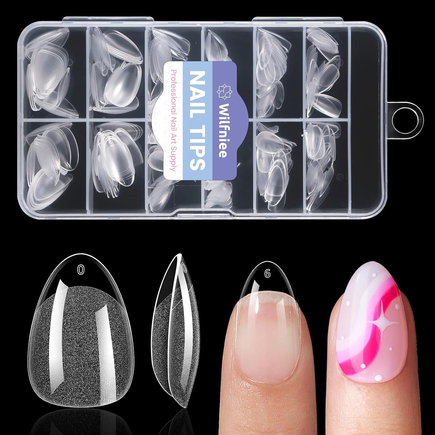 Extra Short Almond Nail Tips: 240Pcs Small Almond Shape Soft Gel Fake Nail Tips for Nail Extension, 12 Sizes Full Cover Clear Press on Nails for Girls for Home DIY Salon
