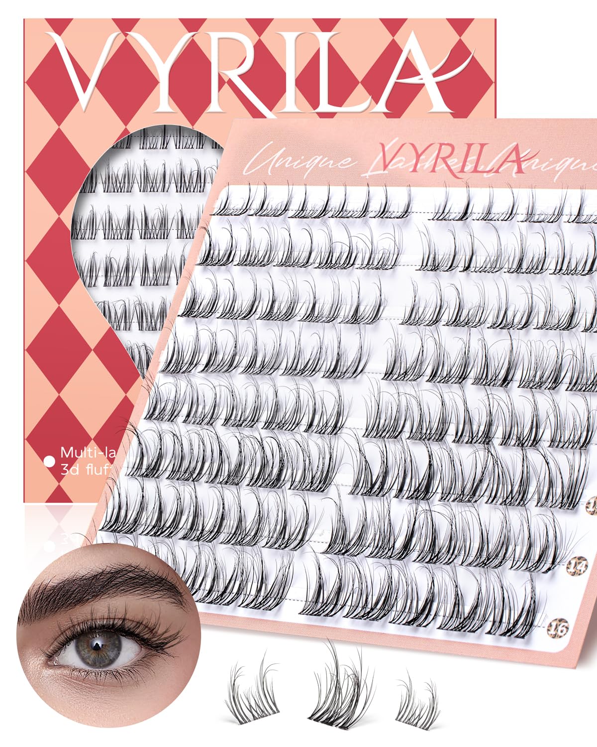 Lash Clusters 0.05mm PBT Fiber Eyelash Clusters, 0.1mm Superfine Invisiband D Curl Diy Lash Extension, 80pcs 8-16mm Individual Lashes Clusters Like Eyelash Extensions (Divine-D-8-16Mix)