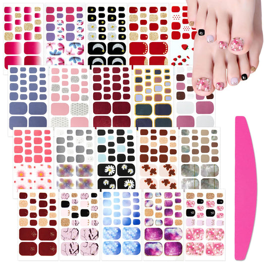 SILPECWEE 20 Sheets Adhesive Toenail Polish Wraps Stickers Flower Marbling Toe Nail Strips Decals for Toes Manicure Accessories for Women 1Pc Nail File | alldaygood beauty