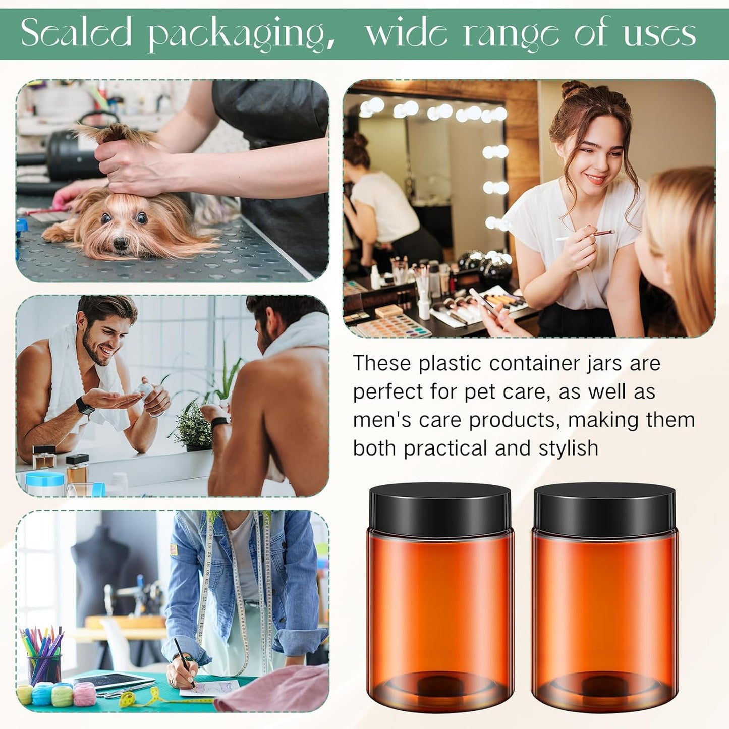 SATINIOR 100 Pcs Plastic Jars with Lids Small Containers Lids Wide Mouth Small Plastic Containers for Lotion Cream Rhinestones Body Butters Travel Storage(10 oz, Amber)