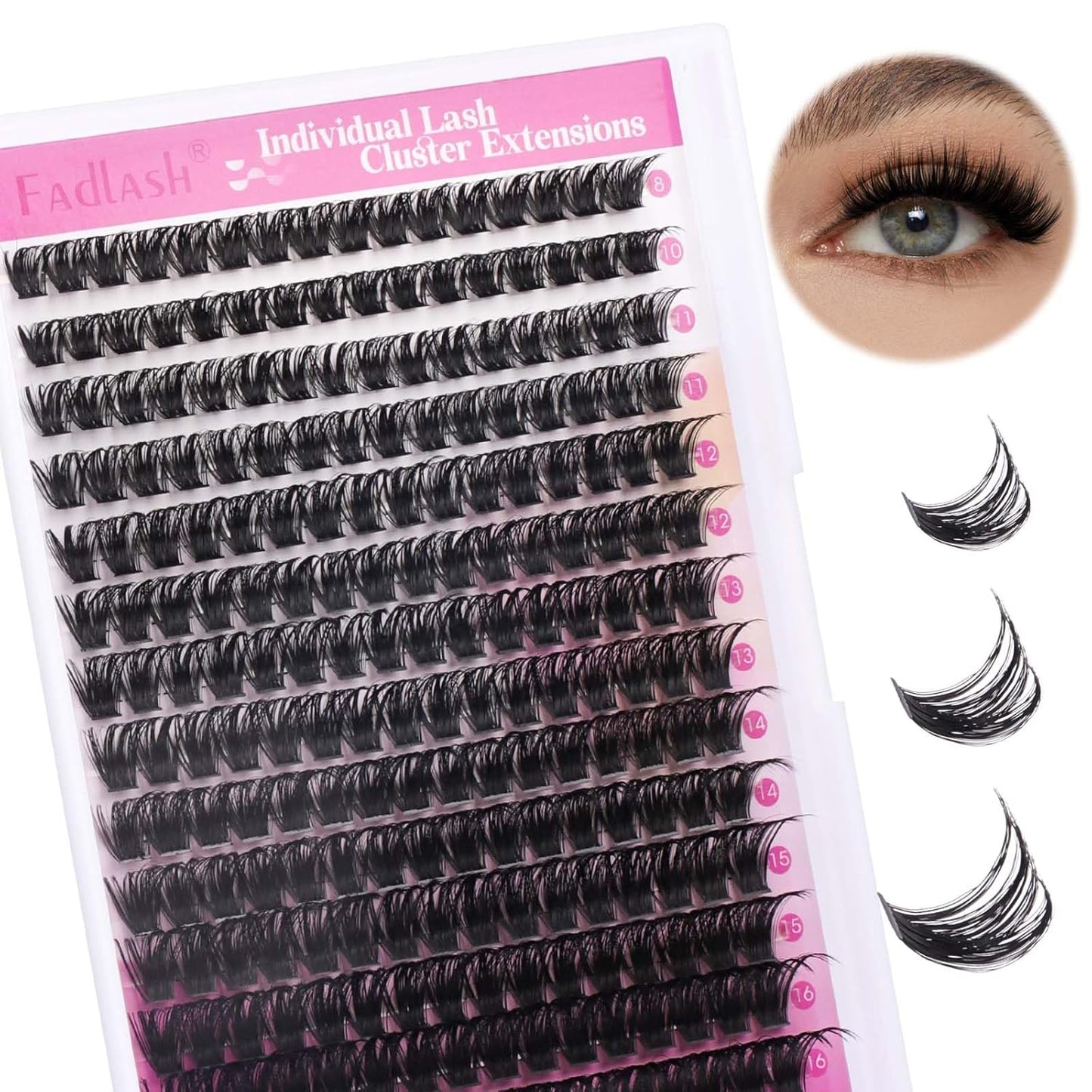 Cluster Lashes 8-16mm Lash Clusters 100 D Lash Extension Clusters Individual Lashes Soft DIY Eyelash Extensions Mixed Tray Eyelash Clusters Natural Look (100D-0.07D, 8-16mm)