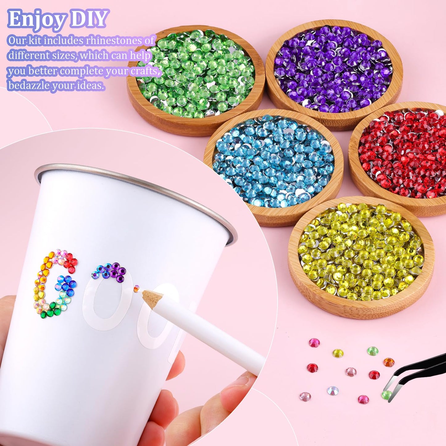 6600Pcs Resin Rhinestones for Bedazzling with Tweezers, Multicolor 5mm Rhinestones for Crafting with 3Pcs 10ml B7000 Jewelry Glue for DIY Crafts Clothing Tumblers Shoes Fabric Nail Art