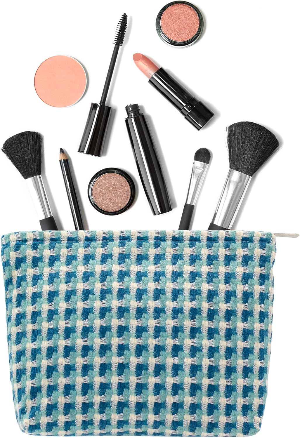 Makeup Bags for Purse Zipper Cosmetic Pouch Large Travel Canvas Make Up Organizer Tool Pouch for Women and Girls,Grid Green