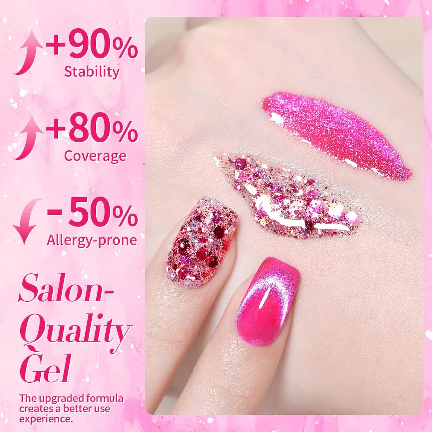 Born Pretty Magnetic Gel Nail Polish Hot Pink Cat Magnetic Eye Gel Polish Holographic Cats Shiny Glitter Nail Gel for Salon Home DIY Manicure Use