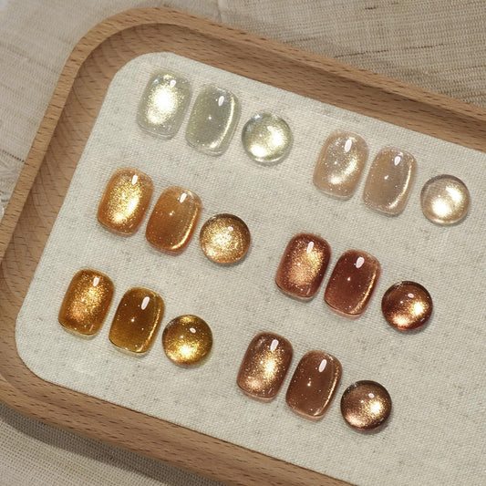 GAOY Glitter Cat Eye Gel Nail Polish Set with Magnet, Gold, Brown, Sliver Holographic Cat Eye, Salon Gel Manicure and Nail Art DIY at Home, Sunshine | alldaygood beauty