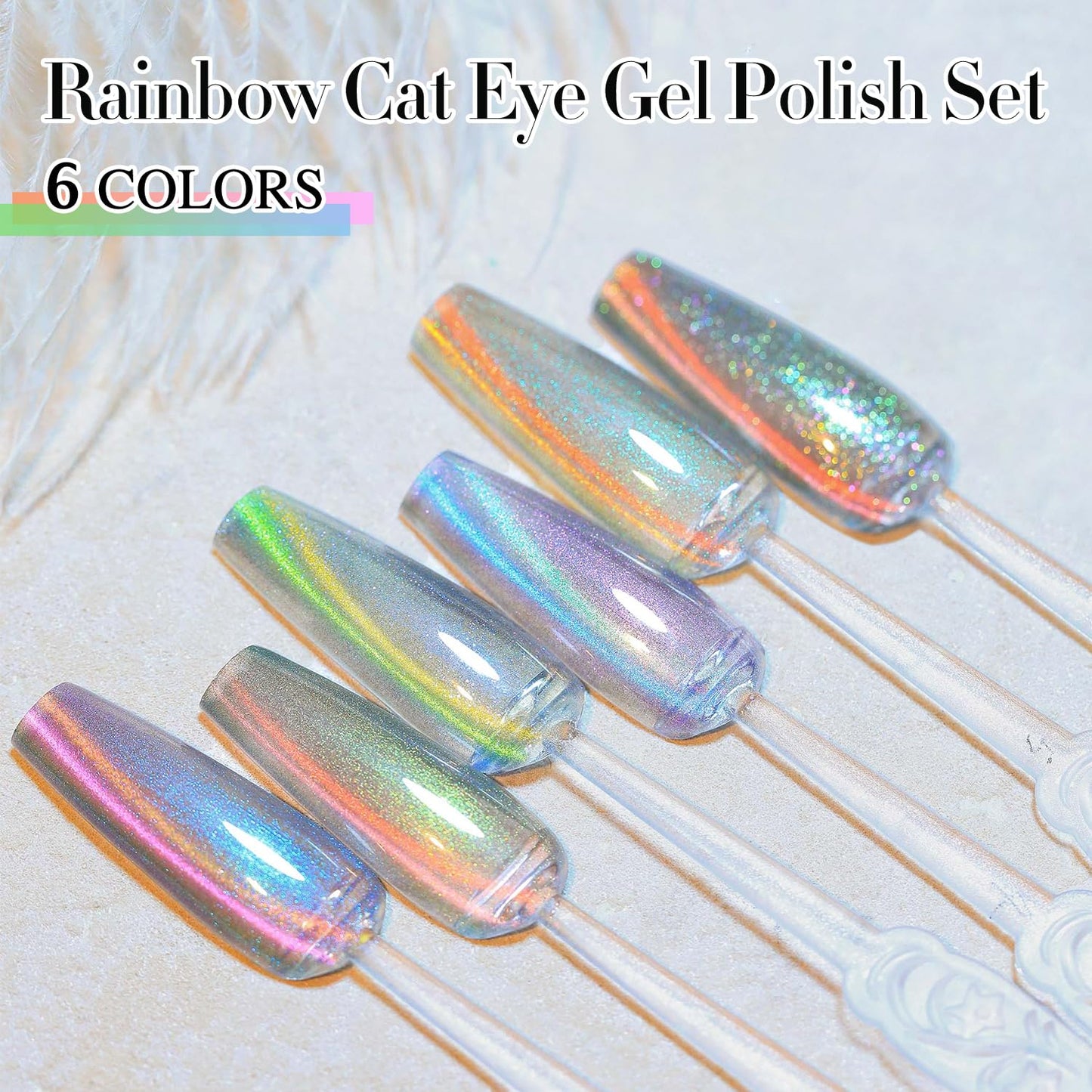 Double Rhythm 6 Colors Cat Eye Gel Polish Set Shimmer Glitter with Magnet Holographic Reflective Magnetic UV Nail Art Kit (6-Kit 29)