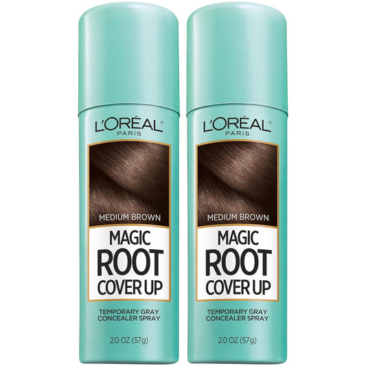 L'Oreal Paris Magic Root Cover Up Gray Concealer Spray Medium Brown 4 oz (2 pack)