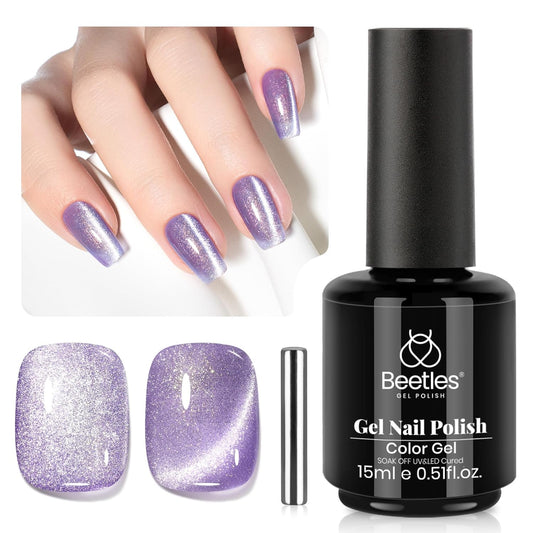 Beetles Purple Cat Eye Gel Polish, 15ML Purple Cat Eye Glitter Gel Polish with Magnet Soak Off UV Shimmer Velvet Gel Twilight Lavender Series French Nail Art Design Manicure Gifts for Women | alldaygood beauty
