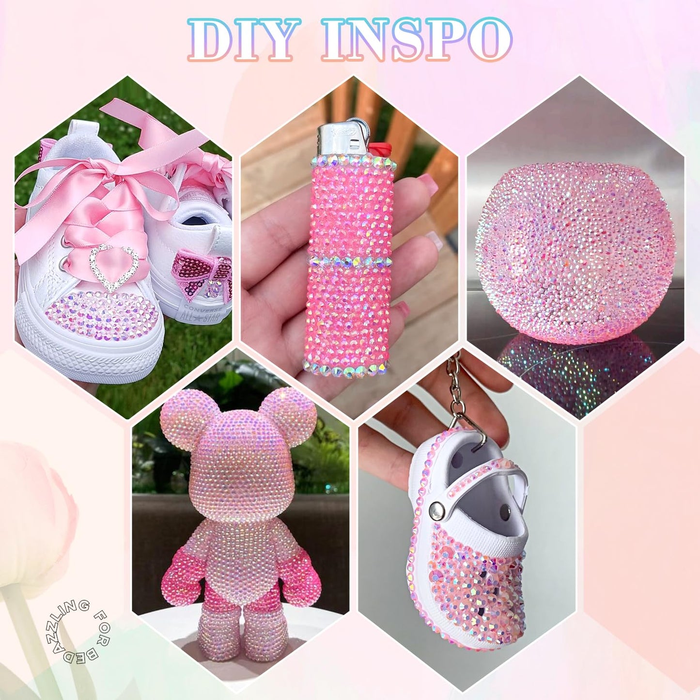 30000Pcs Resin Light Pink AB Rhinestones for Bedazzling Crafting with b7000 Jewelry Glue, Bulk Flatback Gems Bedazzler Kit for Crafts Clothes Shoes Fabric Nail Diamond Art, Assorted Size 2/3/4/5/6mm