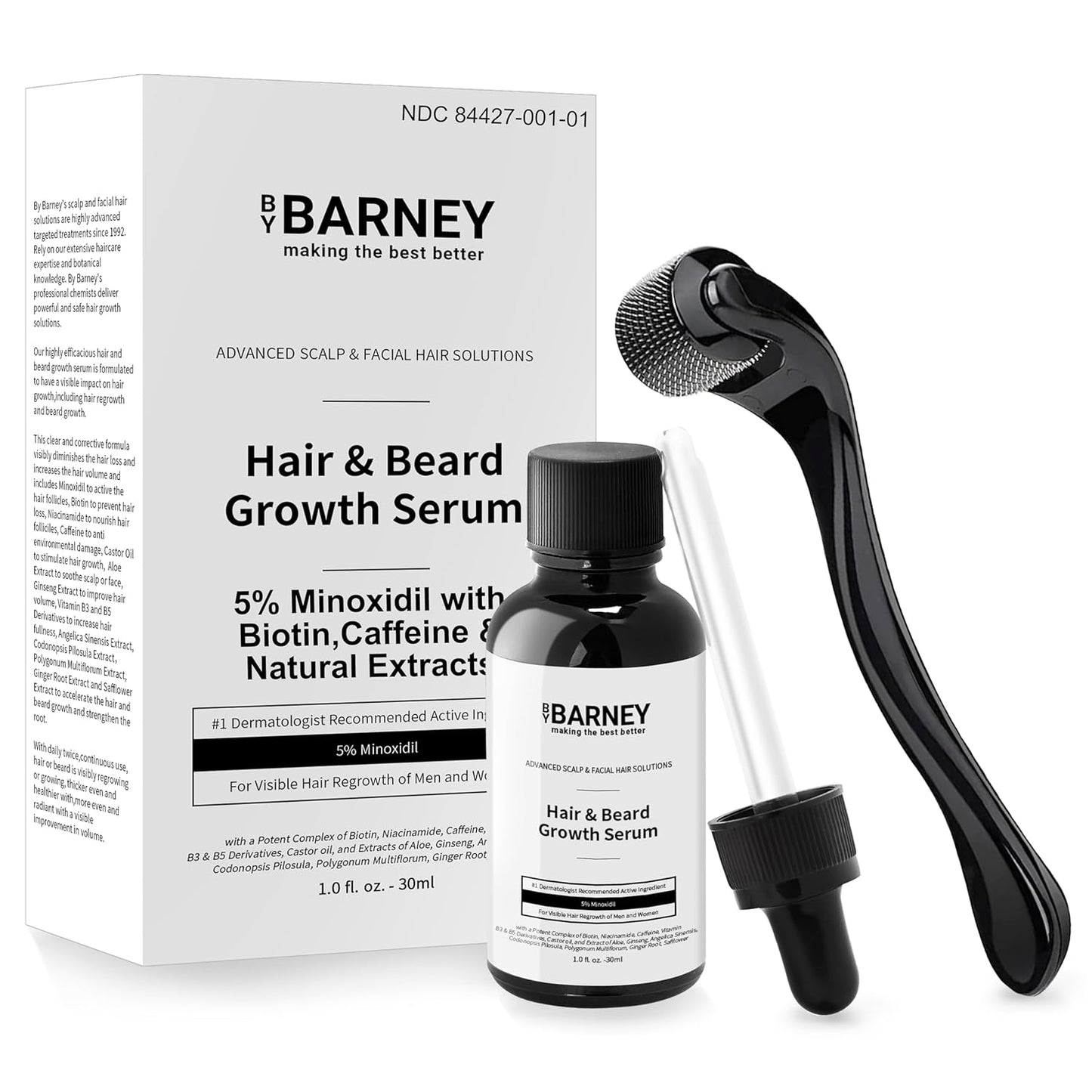 5% Minoxidil Hair and Beard Growth Serum - Natural Extracts, Biotin & Caffeine - Promotes Stronger, Thicker, Fuller Hair and Beard Growth - For Men and Women