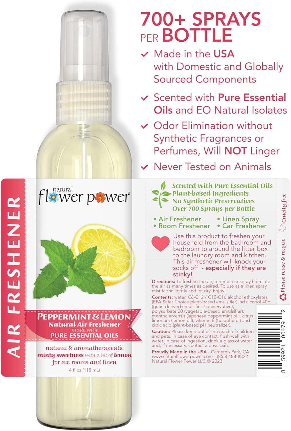Air Freshener Spray - Odor Eliminator w/Essential Oils - Home, Car & Fabric - Cruelty Free & Vegan - Variety Pack - Lemongrass and Peppermint & Lemon - 2 x 4 fl oz