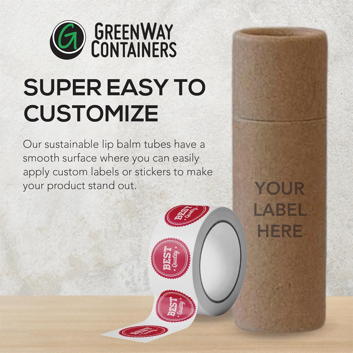 GreenWay 0.15oz / 4.25g Kraft Paperboard Lip Balm Tubes with Lids - 50 Pack Lip Gloss Tubes Refillable DIY Cosmetic Containers – Extra Thick Push-Up Bottom Lip Balm Containers - White