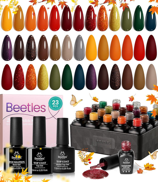 beetles Gel Polish Cozy Campfire Shade Collection - Fall Nail Fest Fall Gel Nail Polish Set, 20 Colors Autumn Orange Yellow Green Brown Red Shades UV LED Cured Soak Off DIY Manicure Gift for Girl | alldaygood beauty
