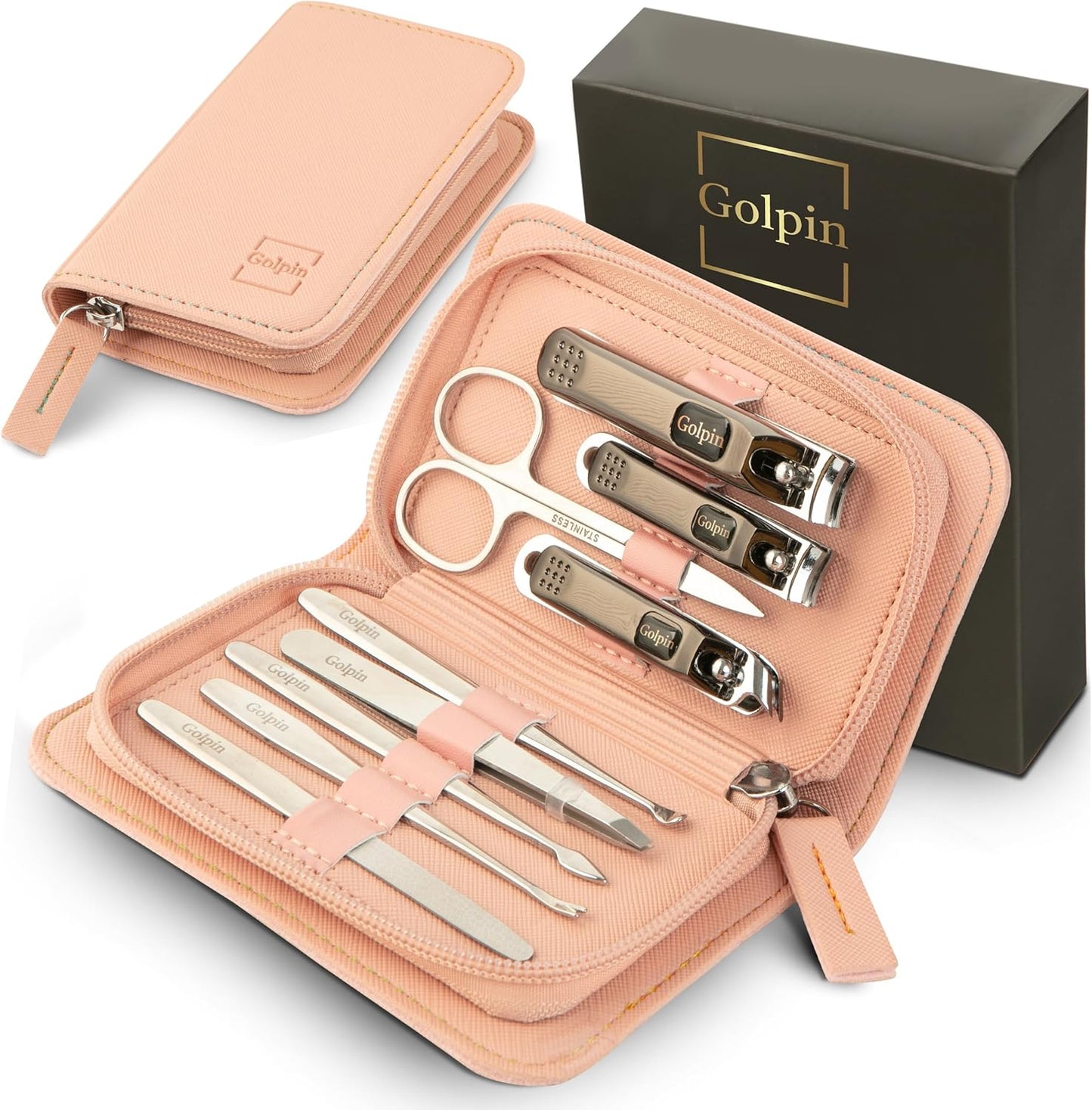 Manicure Kit for Men & Women – 9 Pcs Stainless Steel Tools with Pink Travel Nail Kit Case, Nail Clippers, Cuticle Pusher, File, Gift Ready Women & Mens Manicure Set