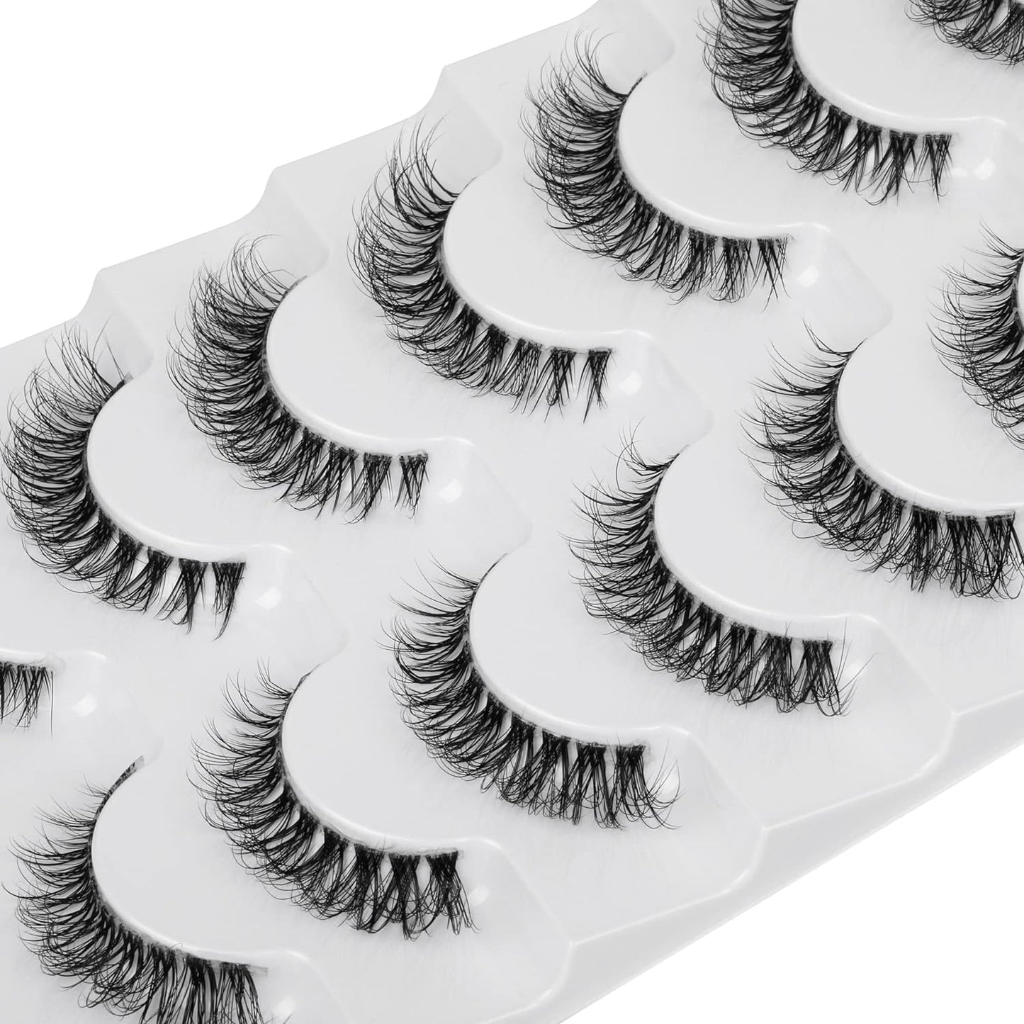 JIMIRE Demi-wispies Faux Mink Eyelashes with Clear Band Russian Strip Lashes Fluffy Natural Look Wispy Light 13MM Short False Eyelashes Invisible Small 3D Fake Lashs Pack 7 Pairs