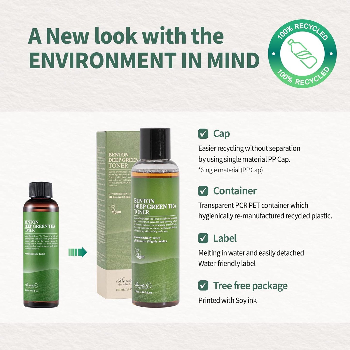 BENTON Deep Green Tea Toner - 150ml (5.07 fl.oz) for Face, Sensitive & Oily Skin