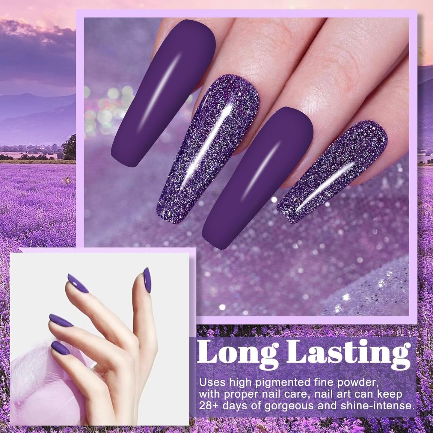 Dip Powder Nail Kit for 4 Colors System Starter Kit Acrylic Dipping System,4 PCS Dipping Powder,4 PCS 10ml Liquid Nail Kit Purple Blue Acrylic Set (Dip-7pcs-3)