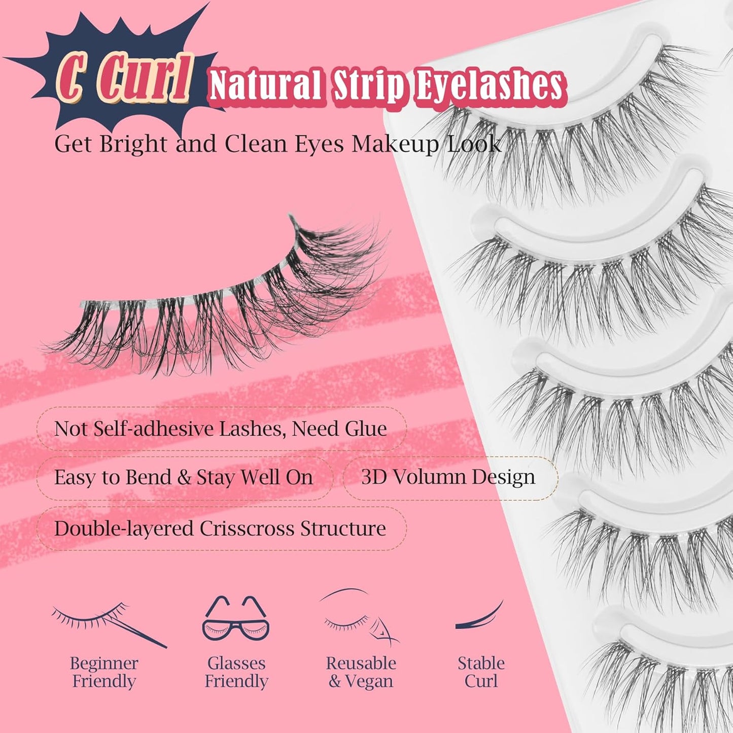 Wispy Lashes Natural Look False Eyelashes 13MM Eye Lash Pack 3D Volume Fake Eyelashes 7 Pair Siligli