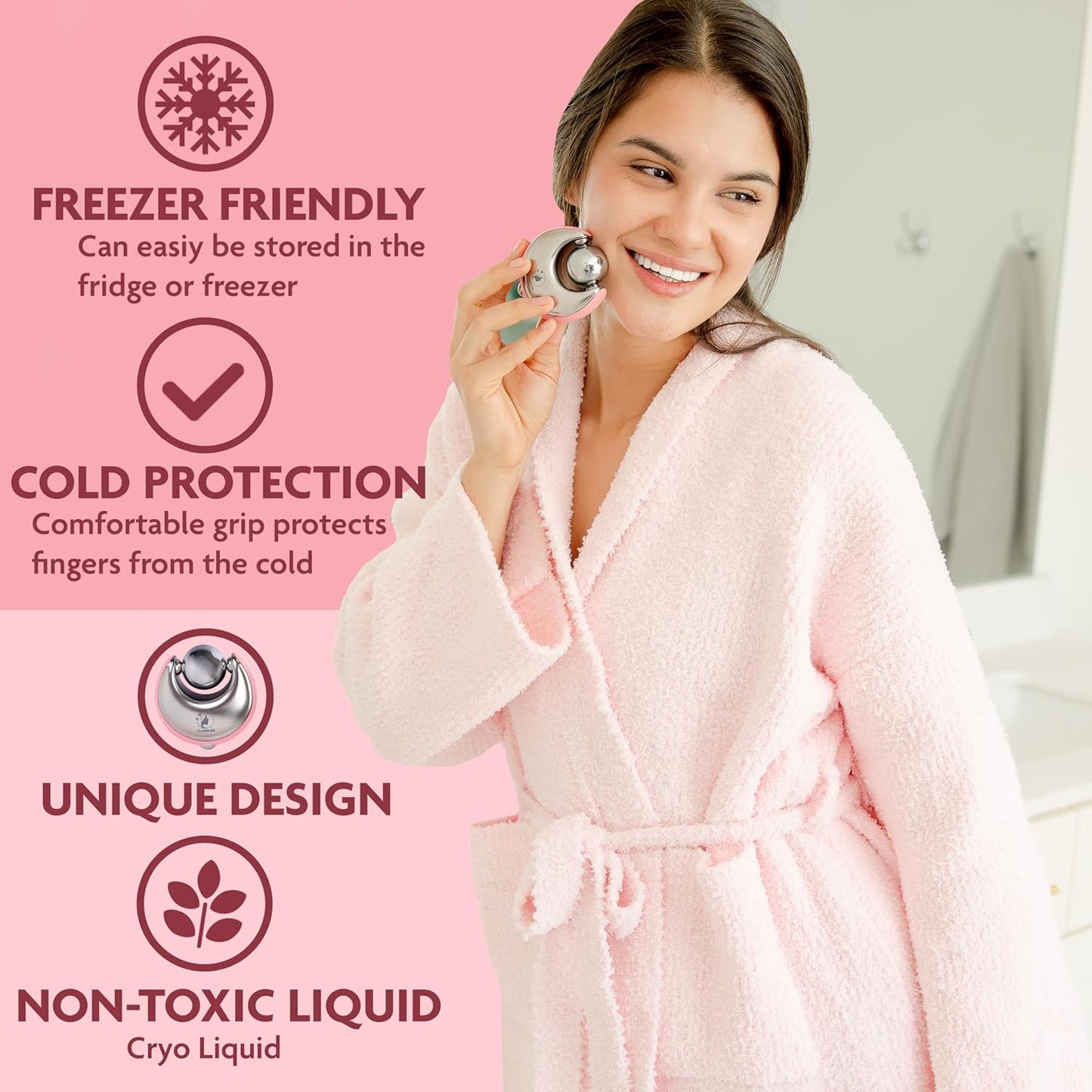 Cryo-Infused Ice Roller for Face Women Pack of 2 - Ergonomic Facial Ice Roller for Eyes, Cheeks, Nose, Mouth, Neck - Travel Freezer Face Depuffer Massager - Skincare Beauty Ice Globes for Face