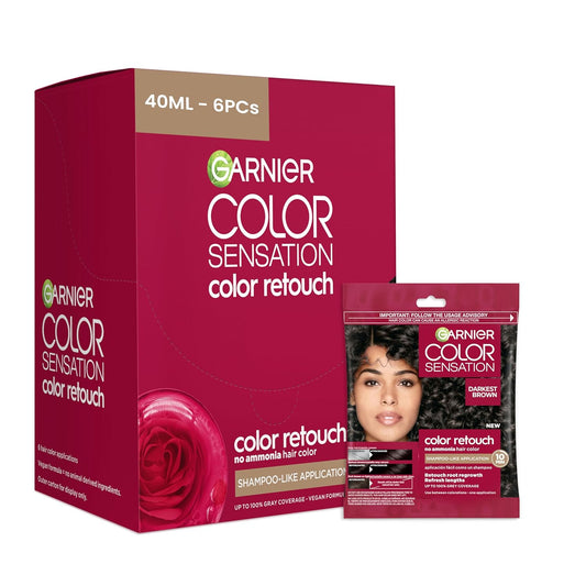 Garnier Color Sensation Color Retouch, Demi Permanent Hair Dye for Roots with 100% Gray Coverage, Darkest Brown Hair Dye 4.0, Pack of 6 (Packaging May Vary)