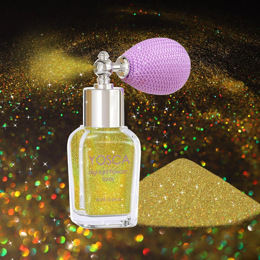 Yosca Body Glitter Spray, 30ML Loose Laser Body Shimmer Powder Holographic Hair Spray Gold Glitter Sparkle Highlighter Makeup Festival Concert Party Accessories for Rave Clothes Hair Face Nail Art | alldaygood beauty