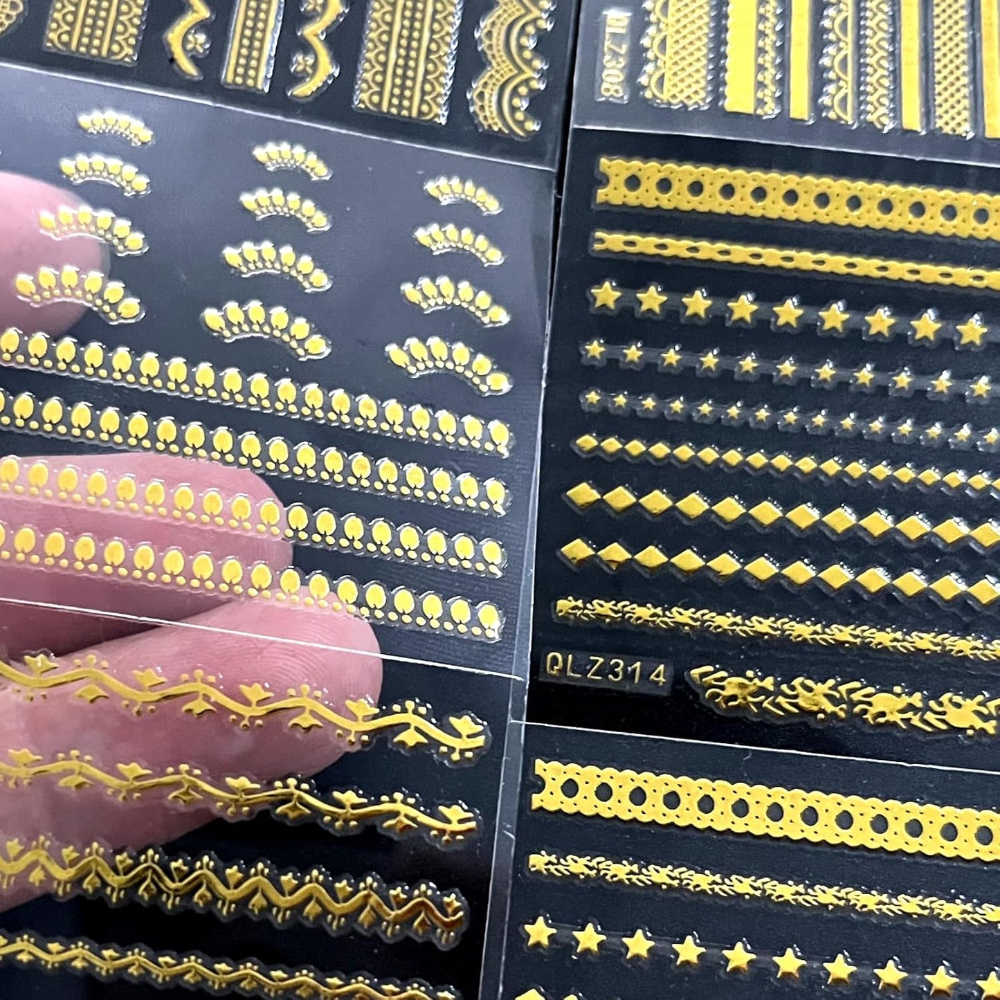 30 Sheets Gold Line Nail Art Stickers Gold Lace Nail Stickers 3D Self-Adhesive Gold Nail Decals Acrylic Nails DIY Design Nail Supplies for Women
