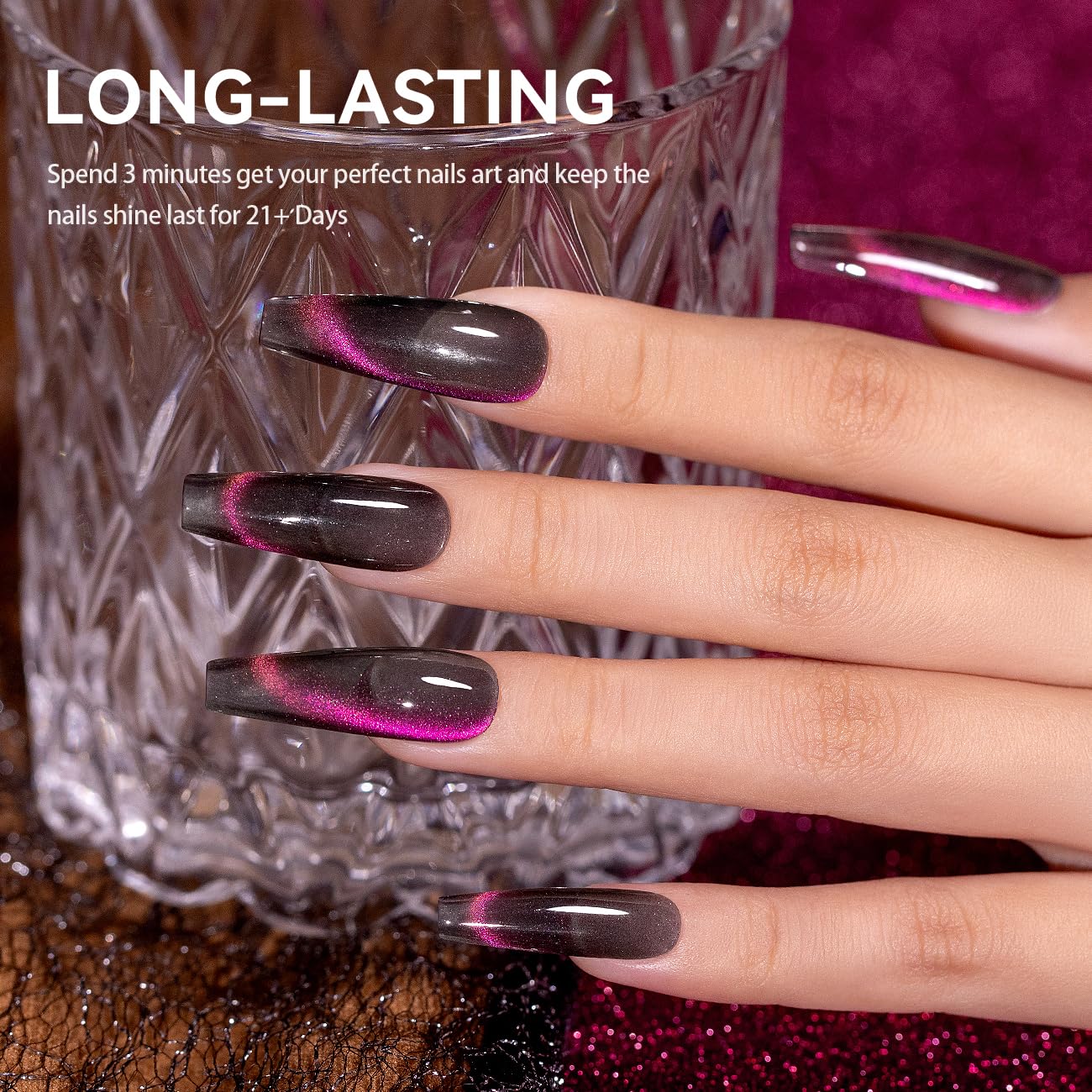 RARJSM Cat Eye Gel Nail Polish Orange to Purple Glitter Velvet Cateye Gel Polish with Magnet Stick Reflective Chameleon Shimmer UV LED Curing Requires Soak Off for Home Salon Nail Art Manicure 15ml