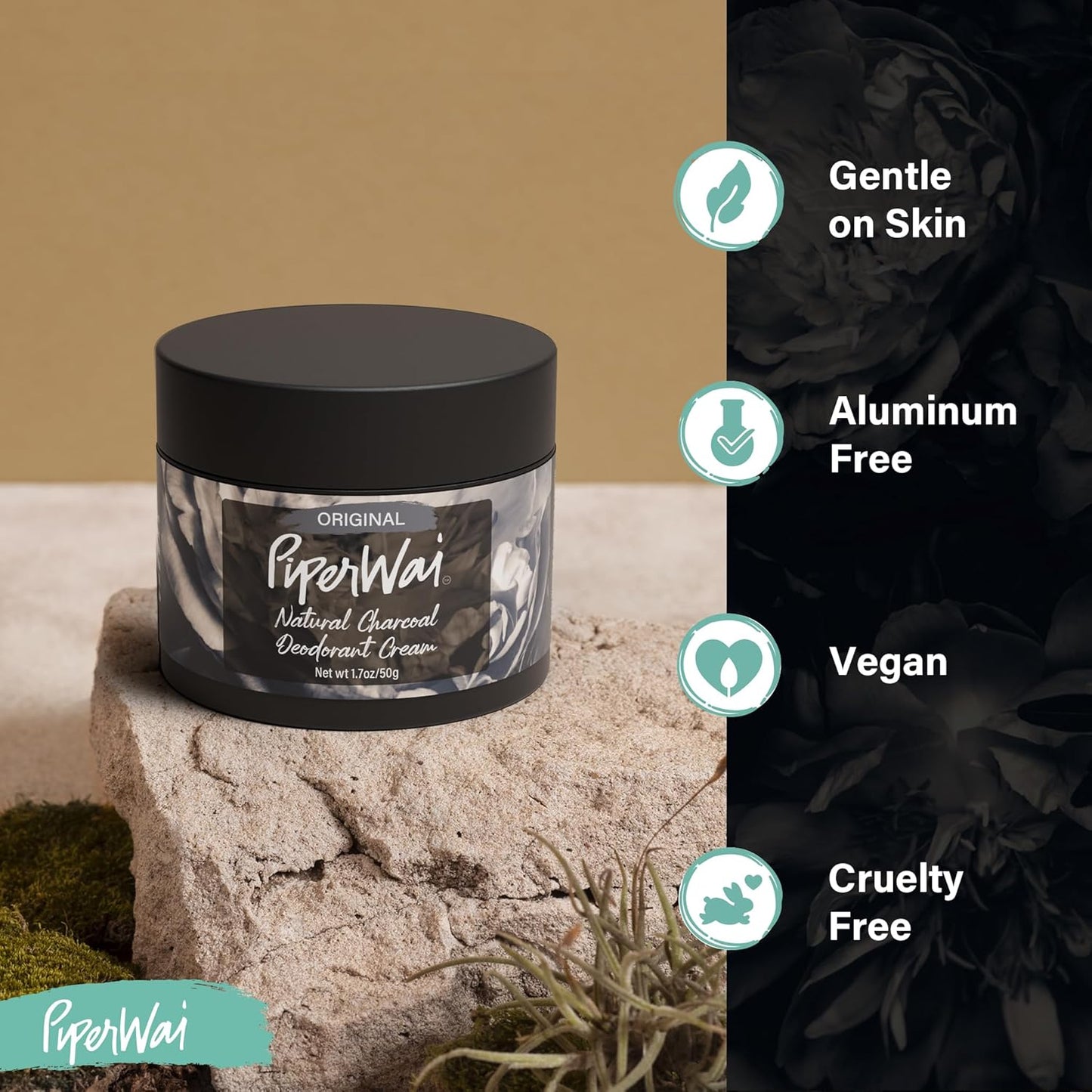 PiperWai Natural Deodorant Cream for Women & Men | Aluminum Free with Activated Charcoal & Magnesium | Vegan Shark Tank Product | 2 oz Scented Jar 2-Pack