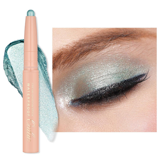 Oulac Waterproof Eye Shadow Stick Smooth and Long Lasting, Shimmering Glitter Finish, Blendable Eyes Makeup, Vegan & Cruelty-Free 3.8g, 19 Seafoam | alldaygood beauty