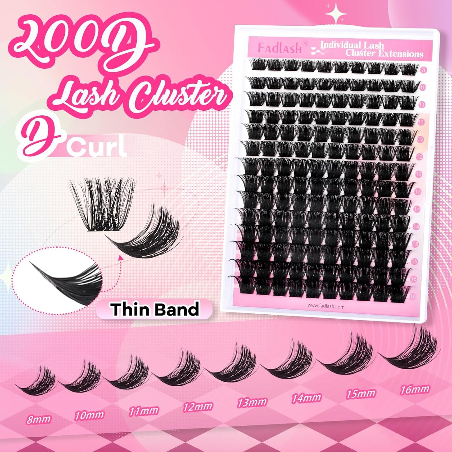 Cluster Lashes 200 D Lash Clusters D Curl 8-16mm Lash Extension Clusters Individual Lashes Soft DIY Eyelash Extensions Mixed Tray Eyelash Clusters Natural Look (200D-0.07D, 8-16mm)