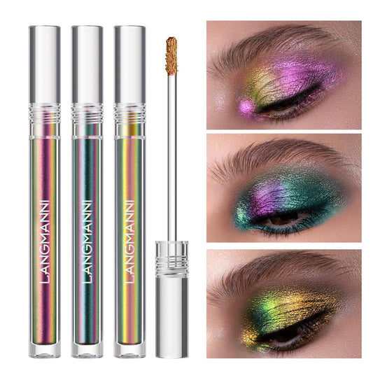 Jolilab Metallic Liquid Chameleon Eyeshadow, Multi-Dimensional Eye Looks, Long-lasting Holographic Glitter Multichrome Eyeshadows Makeup (#Peacock+Wonder+Ember) | alldaygood beauty