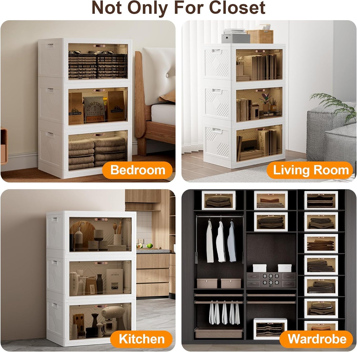 JOYMOOP Folding Storage Bins Organizer, 148.8 Quart Collapsible Storage Boxes with Wheels and Door, Stackble Plastic Storage Container for Clothing, Books and Sundries (XL, 12.4 Gal Per, 3 Tiers)