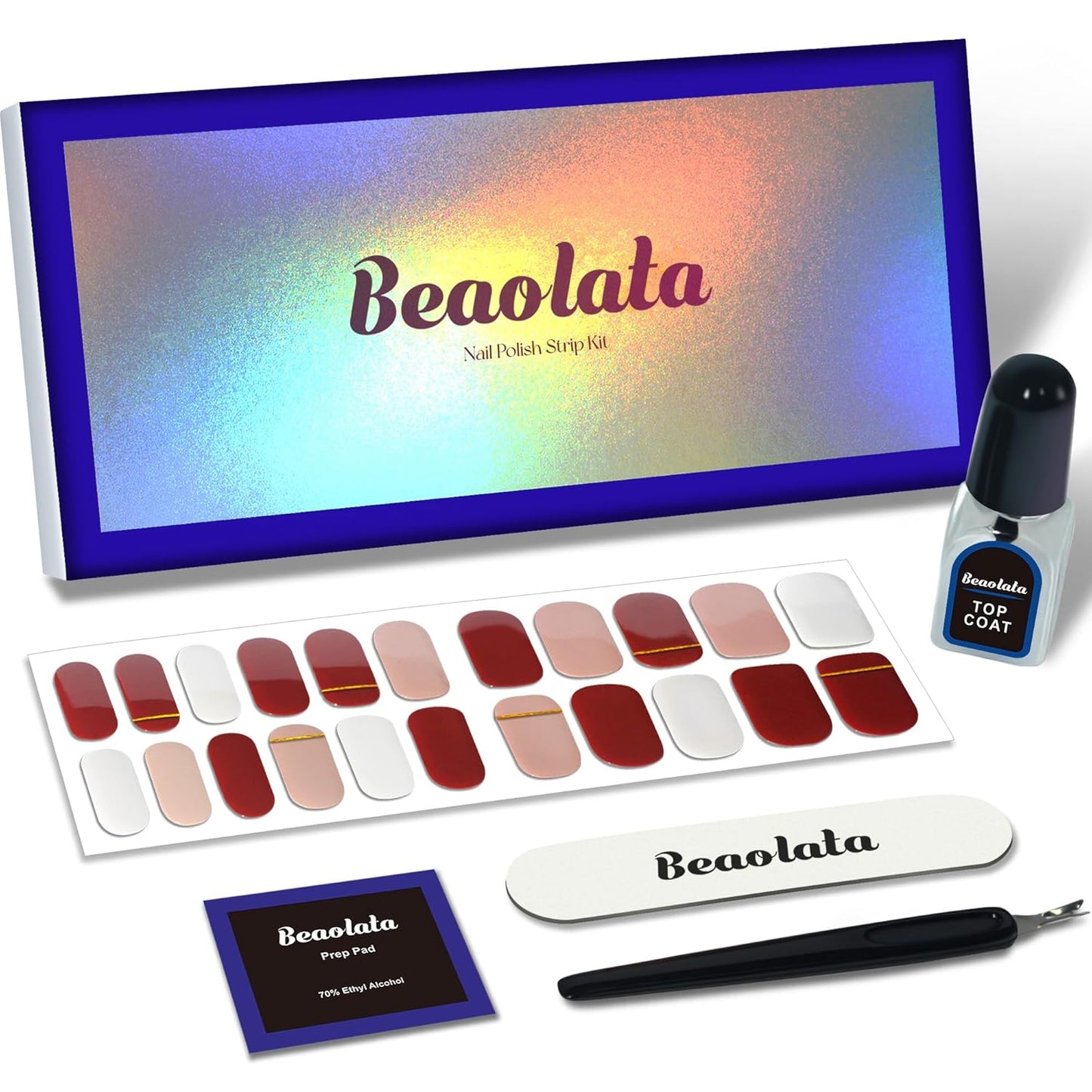 Nail Polish Strips, 44PCS Salon Quality Wraps with Top Coat, Long Lasting Gel Nail Stickers for Women Easy Apply& Remove (Hot Red Latte Red&Pink)